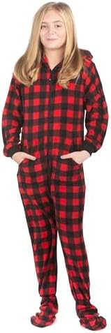 Big Feet Pajama buffalo plaid hoodie onesie for boys and girls