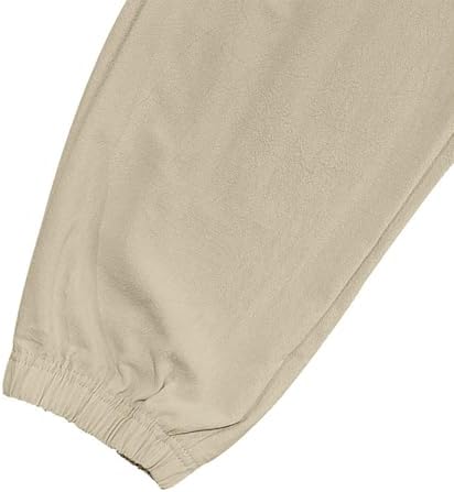 Linen Cargo Pants Elastic Waist Multi-Pockets