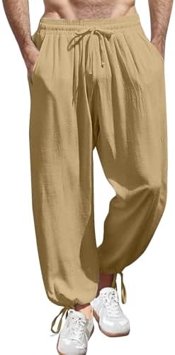 Elastic Waist Cotton Linen Pants Ankle Length Baggy Style
