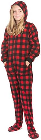 Big Feet Pajama buffalo plaid hoodie onesie for boys and girls