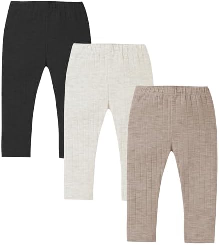 Dalukit 3-Pack Baby Girl Soft Ribbed Leggings