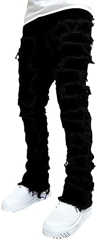 Conshvi Slim Fit Straight Leg Jeans - Distressed Frayed Tassels