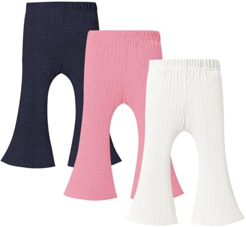 TATAKERI 3-Piece Baby Girl Flared Pants Set Solid Ruffled Ribbed