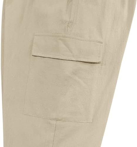 Linen Cargo Pants Elastic Waist Multi-Pockets