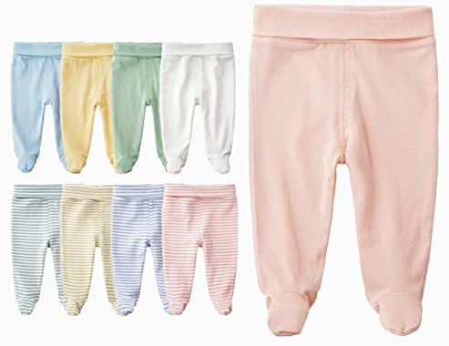 ACESTAR Newborn Baby Boys Girls Cotton High Waist Footed Pants