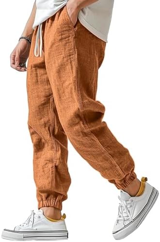 Mens Cotton Linen Casual Pants WENKOMG1