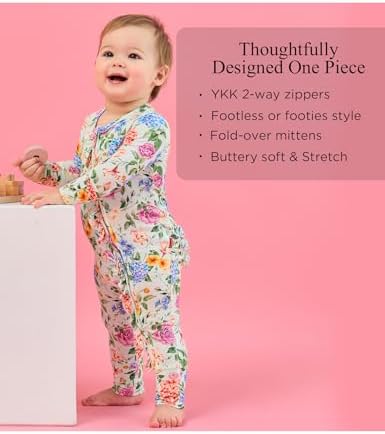 EASWEET Bamboo Viscose Baby Girl Footless Pajamas Ruffled 2-Way Zipper Sleepers
