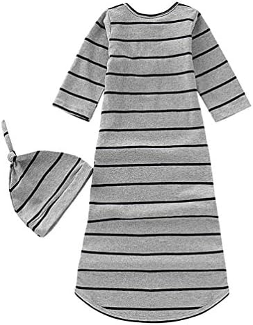COLOOM Newborn Sleep Gown with Cap - Grey Striped 0-6Months