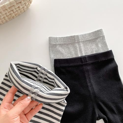 Girls Children Full-Length Plain Cotton Leggings High Waisted Stripes