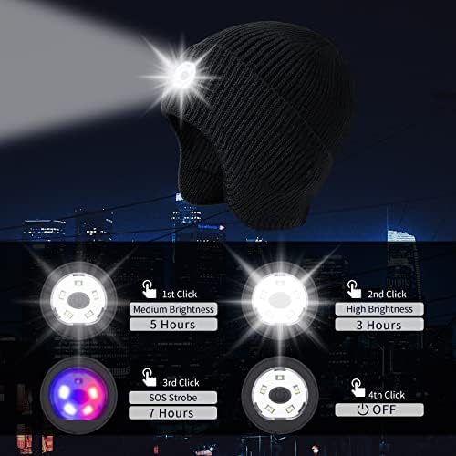 Warm LED Beanie Hat with Rechargeable Headlamp for Winter