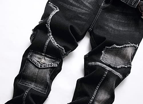 Mens Biker Moto Washed Distressed Slim Fit Straight Jeans