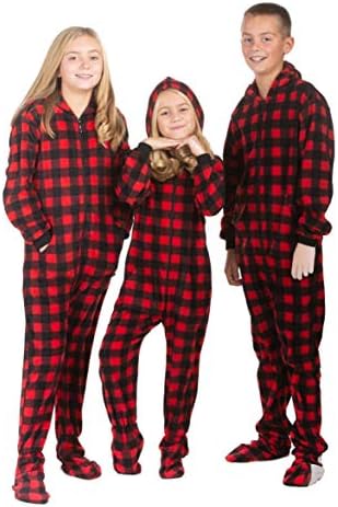 Big Feet Pajama buffalo plaid hoodie onesie for boys and girls