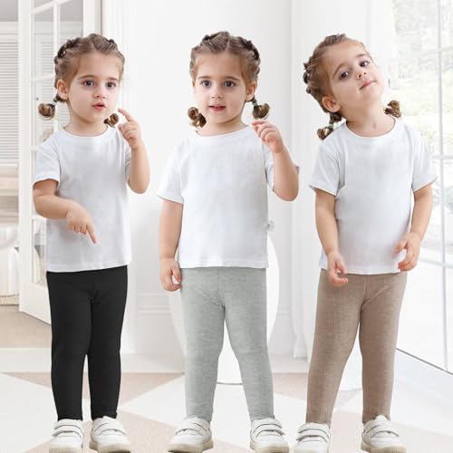 Dalukit 3-Pack Baby Girl Soft Ribbed Leggings