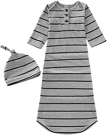 COLOOM Newborn Sleep Gown with Cap - Grey Striped 0-6Months