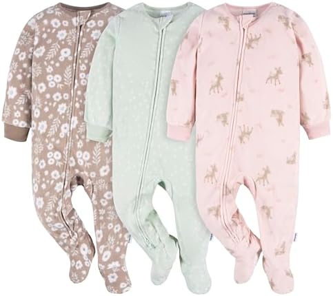 Gerber Baby Girls Flame Resistant Fleece Pajamas 3-Pack 1