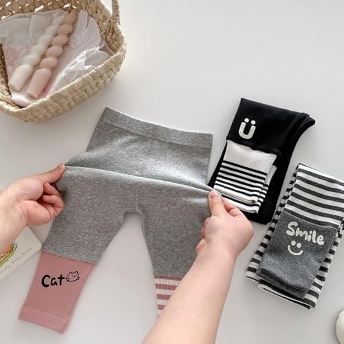 Girls Children Full-Length Plain Cotton Leggings High Waisted Stripes