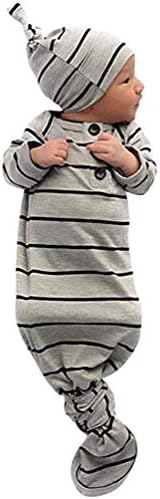 COLOOM Newborn Sleep Gown with Cap - Grey Striped 0-6Months