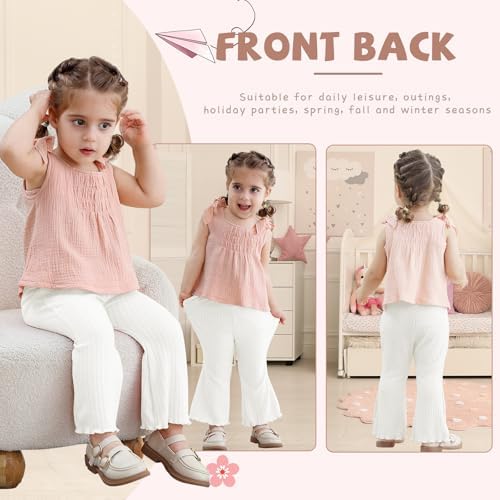 TATAKERI 3-Piece Baby Girl Flared Pants Set Solid Ruffled Ribbed