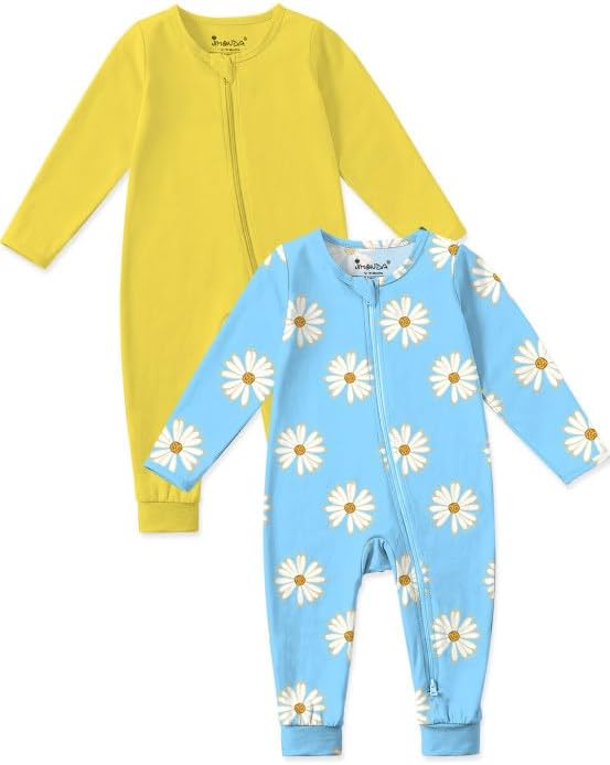 Jimonda Baby Rompers 2-Pack Zip-Front Pajamas for 0-24 Months