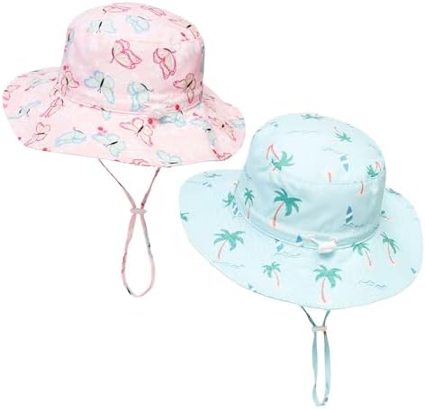 ILUFAM 2PCS Baby Toddler Printed Sun Hats Infant Toddler Upf 50 Beach Caps