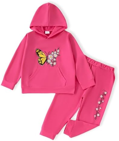 Butterfly Floral Print Toddler Hoodie Set