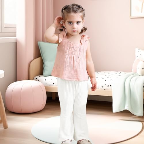 TATAKERI 3-Piece Baby Girl Flared Pants Set Solid Ruffled Ribbed