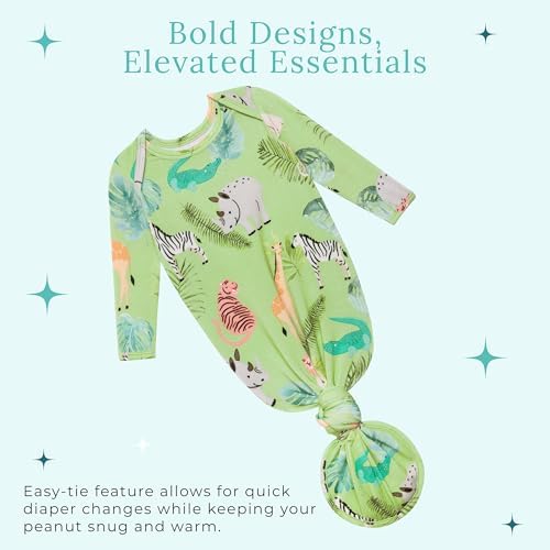 Posh Peanut Newborn Knotted Baby Gowns - Safari Animals