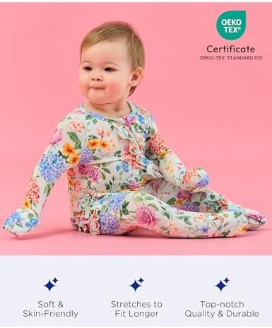 EASWEET Bamboo Viscose Baby Girl Footless Pajamas Ruffled 2-Way Zipper Sleepers
