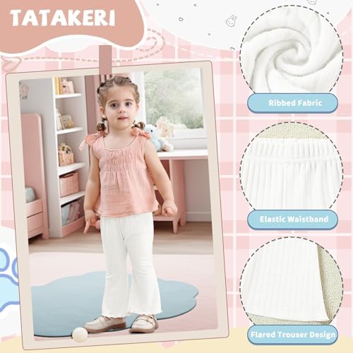 TATAKERI 3-Piece Baby Girl Flared Pants Set Solid Ruffled Ribbed