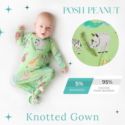Posh Peanut Newborn Knotted Baby Gowns - Safari Animals