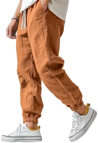 Mens Cotton Linen Casual Pants WENKOMG1