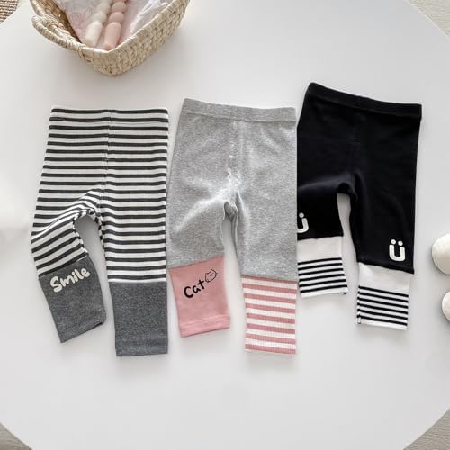 Girls Children Full-Length Plain Cotton Leggings High Waisted Stripes