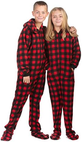 Big Feet Pajama buffalo plaid hoodie onesie for boys and girls