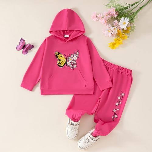 Butterfly Floral Print Toddler Hoodie Set