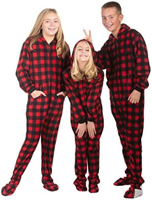 Big Feet Pajama buffalo plaid hoodie onesie for boys and girls