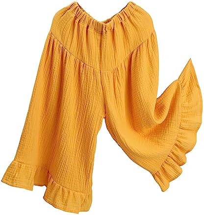 HOOLCHEAN Soft Cotton Gauze Ruffle Wide Leg Pants for Baby Girls