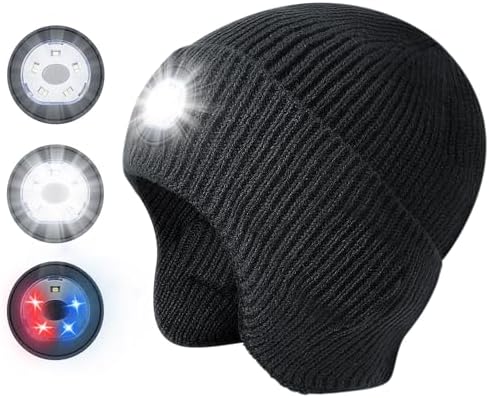 Warm LED Beanie Hat with Rechargeable Headlamp for Winter