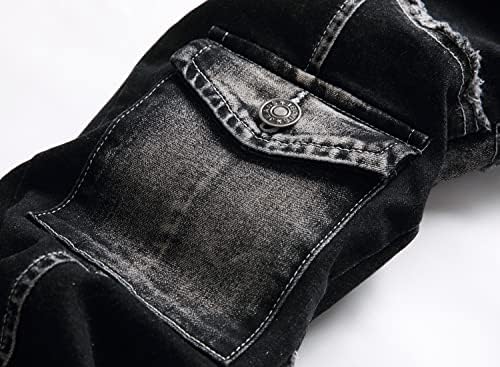 Mens Biker Moto Washed Distressed Slim Fit Straight Jeans