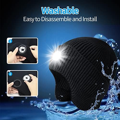 Warm LED Beanie Hat with Rechargeable Headlamp for Winter
