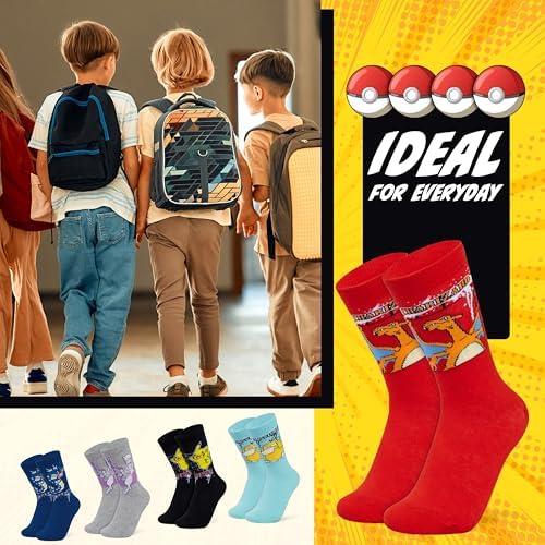 Pokemon Boys Calf Socks Discovers - Premium Soft Breathable Socks for Boys