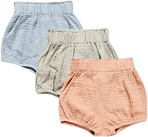 3PC Soft Cotton Linens Mix Harem Shorts for Babies