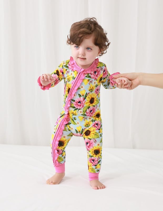BambooBud Baby Girls Zippered Romper - Soft Comfortable for Everyday wear
