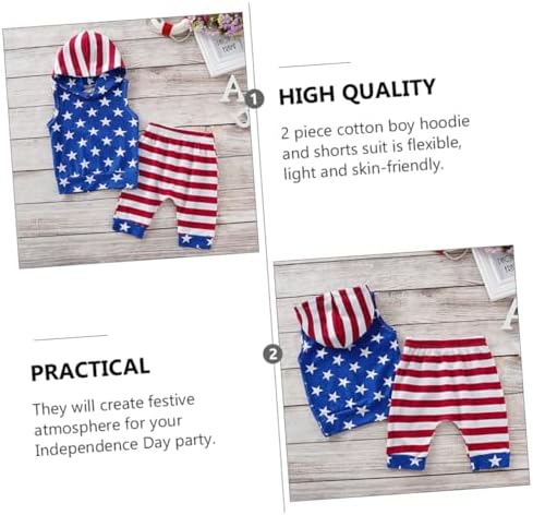 Boys Independence Day Costume Set - Patriotic Sleeveless Hoodie Shorts