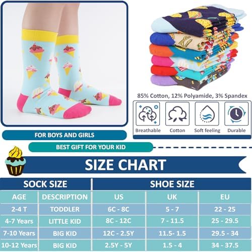6-Pack Boys Girls Novelty Crew Socks for Kids