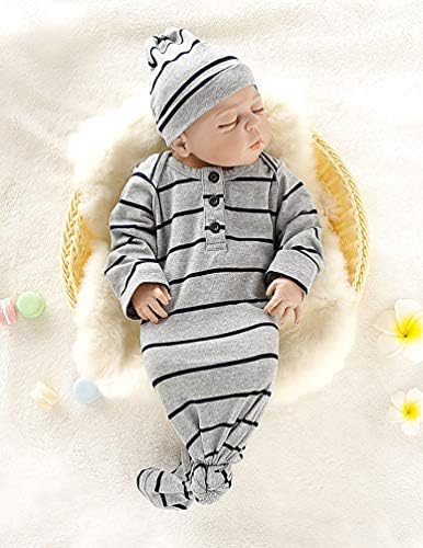 COLOOM Newborn Sleep Gown with Cap - Grey Striped 0-6Months