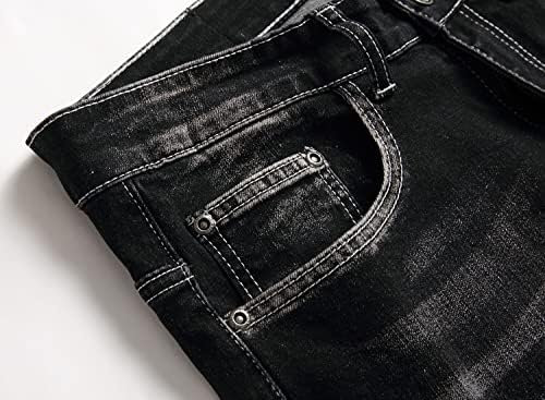 Mens Biker Moto Washed Distressed Slim Fit Straight Jeans