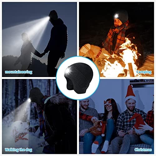 Warm LED Beanie Hat with Rechargeable Headlamp for Winter