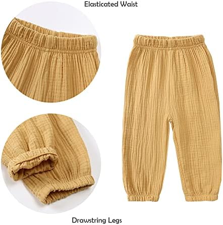 GFQLONG 3-Piece Elastic Waist Linen Pants for Toddler Girls