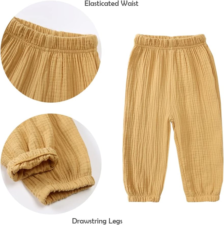 GFQLONG 3-Piece Elastic Waist Linen Pants for Toddler Girls