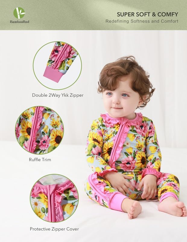 BambooBud Baby Girls Zippered Romper - Soft Comfortable for Everyday wear